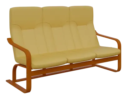 BO - 3 trojkřeslo, dřevěná kostra, moření třešeň, koženka OTO ZO 2, žlutá písková